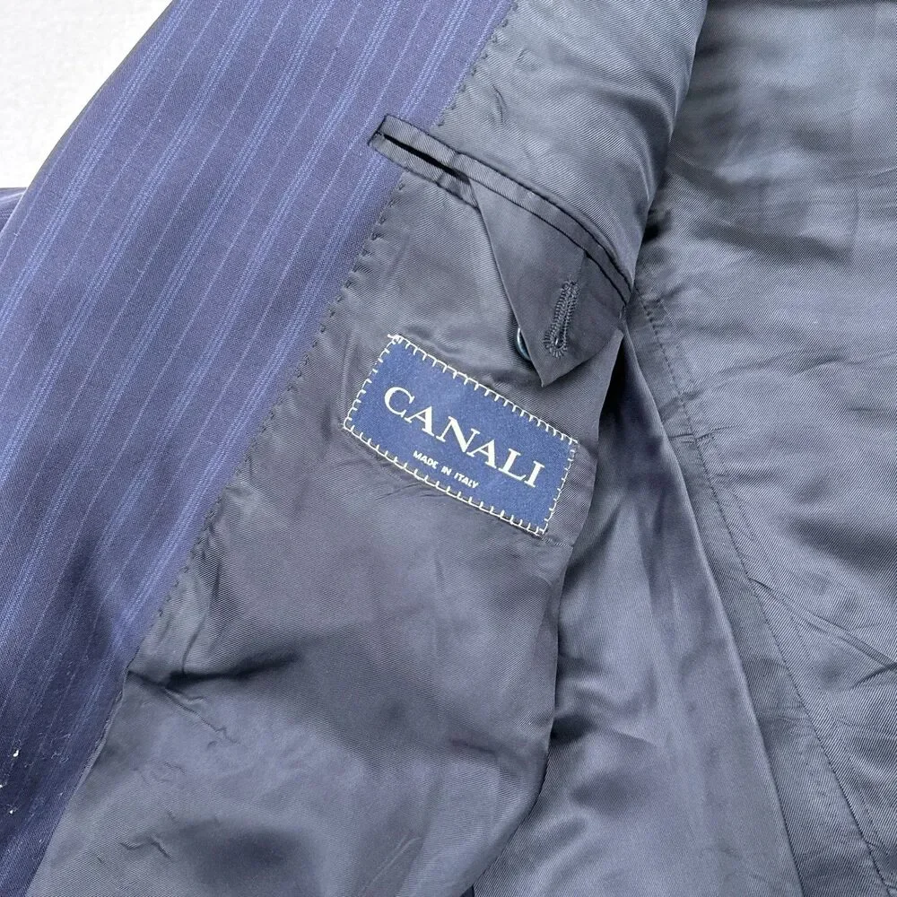 Canali Blazer Jacket Mens Size 42 R Navy Blue Wool Pinstripe‎ Made in Italy